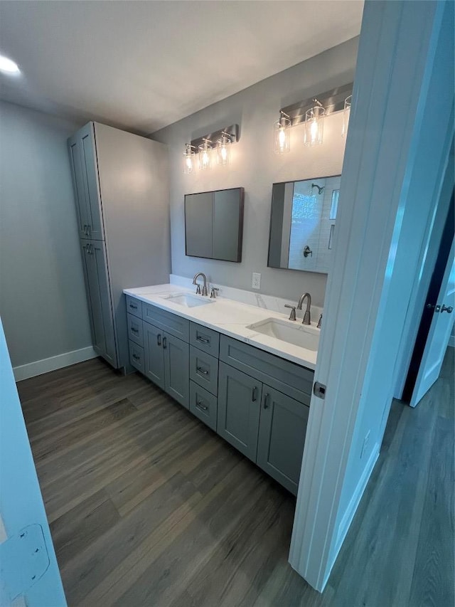 401 E Carrie St, Manor, TX 78653 - bathroom with wood finished floors and double vanity