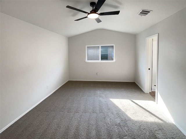 18132 Great Basin Ave, Pflugerville, TX 78660 - empty room with ceiling fan, vaulted ceiling, and carpet floors