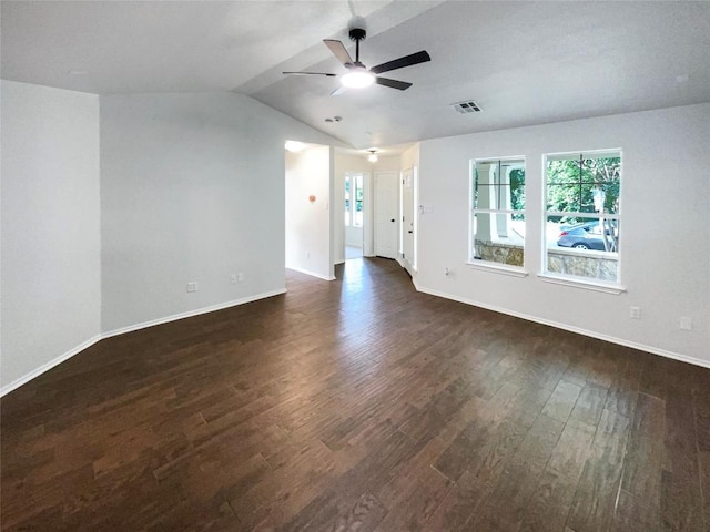 18132 Great Basin Ave, Pflugerville, TX 78660 - unfurnished room featuring dark wood-type flooring, vaulted ceiling, and a ceiling fan