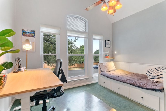 16803 Black Kettle Dr, Leander, TX 78641 - carpeted office featuring ceiling fan, plenty of natural light, and vaulted ceiling
