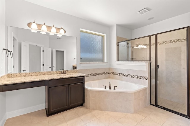 8508 Lookout Cliff Pass, Austin, TX 78737 - full bathroom with a garden tub, a shower stall, vanity, and tile patterned flooring