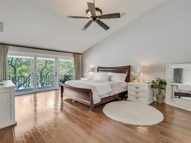 14753 Arrowhead Dr, Austin, TX 78641 - bedroom with access to outside, high vaulted ceiling, wood finished floors, and ceiling fan