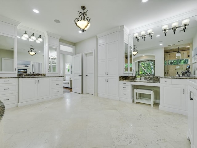 14753 Arrowhead Dr, Austin, TX 78641 - full bath with tiled shower, two vanities, and recessed lighting