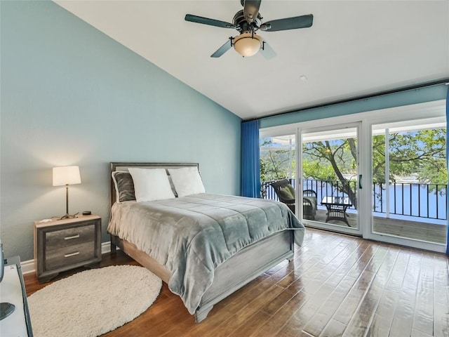 14753 Arrowhead Dr, Austin, TX 78641 - bedroom featuring access to outside, lofted ceiling, wood finished floors, and a ceiling fan