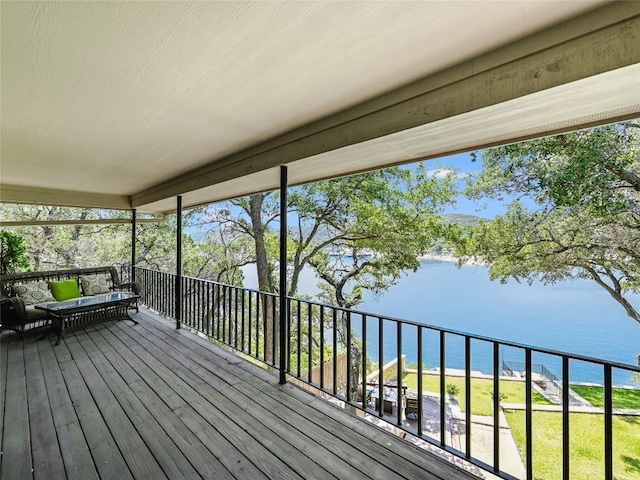 14753 Arrowhead Dr, Austin, TX 78641 - wooden terrace with a water view and an outdoor hangout area