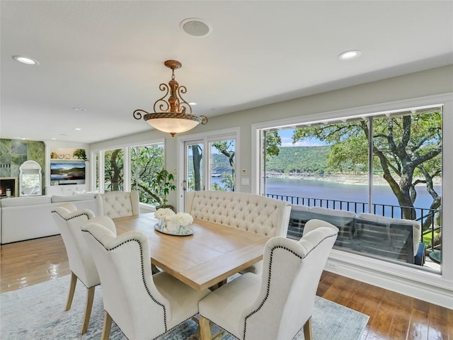 14753 Arrowhead Dr, Austin, TX 78641 - dining area featuring plenty of natural light, recessed lighting, wood finished floors, and a water view