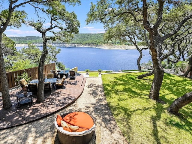 14753 Arrowhead Dr, Austin, TX 78641 - view of patio / terrace with a deck with water view and outdoor dining space
