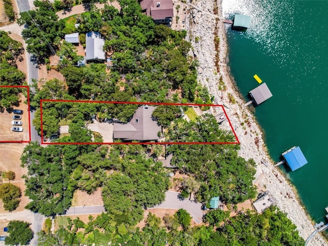 14753 Arrowhead Dr, Austin, TX 78641 - aerial view of property and surrounding area with a large body of water and property parcel outlined