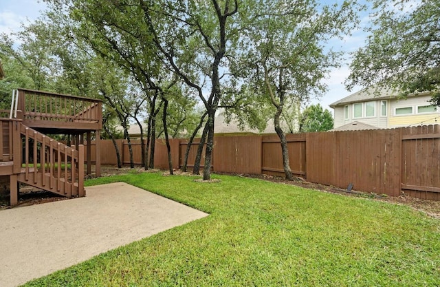 8328 Alophia Dr, Austin, TX 78739 - view of yard with a patio area, a wooden deck, and stairway