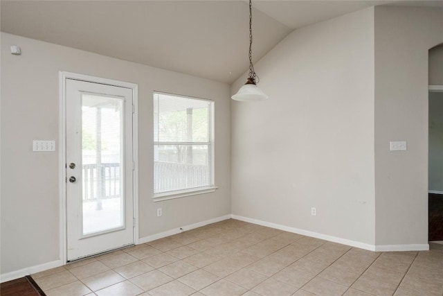 728 Stokesay Castle Path, Pflugerville, TX 78660 - unfurnished dining area featuring lofted ceiling and light tile patterned flooring