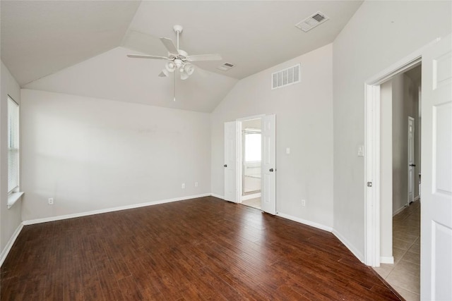 728 Stokesay Castle Path, Pflugerville, TX 78660 - unfurnished room with vaulted ceiling, ceiling fan, and wood finished floors