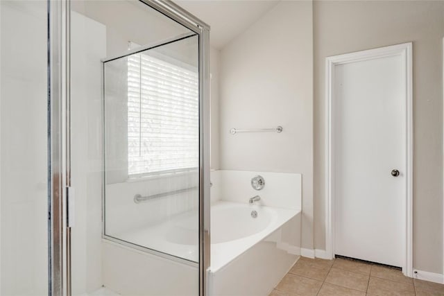 728 Stokesay Castle Path, Pflugerville, TX 78660 - full bathroom with a bath, tile patterned flooring, and an enclosed shower