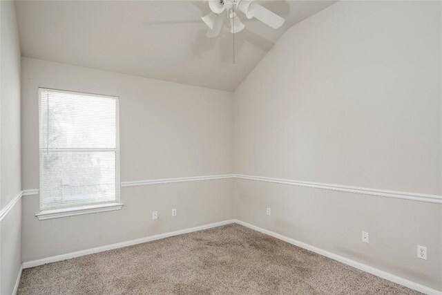 728 Stokesay Castle Path, Pflugerville, TX 78660 - empty room featuring a ceiling fan, vaulted ceiling, carpet, and plenty of natural light