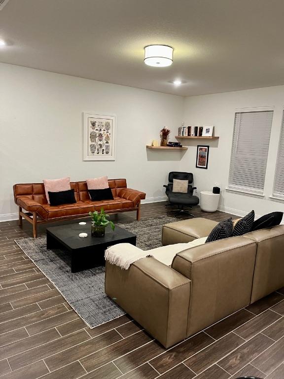 14217 Silver Lace Ln, Pflugerville, TX 78660 - living area featuring wood tiled floors and baseboards