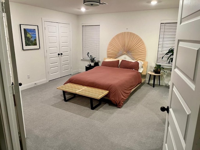 14217 Silver Lace Ln, Pflugerville, TX 78660 - bedroom with carpet floors, a closet, and recessed lighting