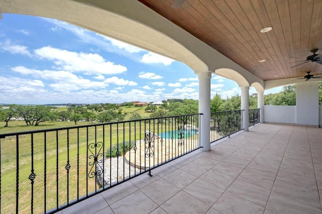 144 Serene St, Spring Branch, TX 78070 - balcony featuring ceiling fan and view of pool