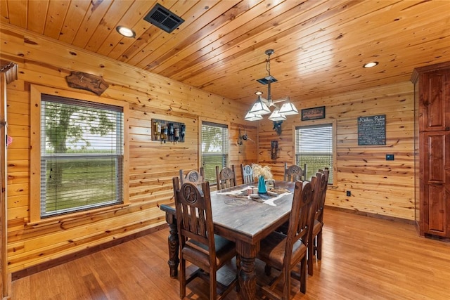 2951 County Road 360, Bartlett, TX 76511 - dining space featuring light wood-style flooring, recessed lighting, wooden ceiling, and wooden walls
