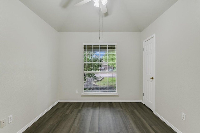 501 Maple Run, Round Rock, TX 78664 - empty room with wood finished floors, lofted ceiling, baseboards, and a ceiling fan