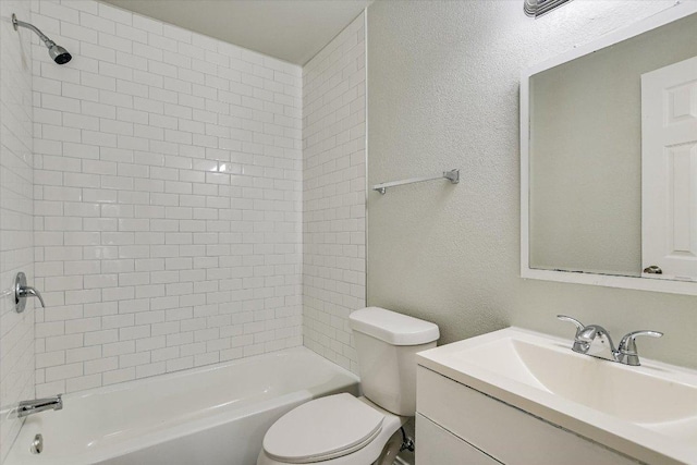 501 Maple Run, Round Rock, TX 78664 - bathroom featuring vanity, toilet, shower / bath combination, and a textured wall