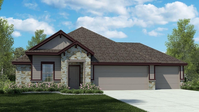 201 Nettie Dr, Killeen, TX 76542 - view of front of house with stone siding, an attached garage, driveway, and a front yard