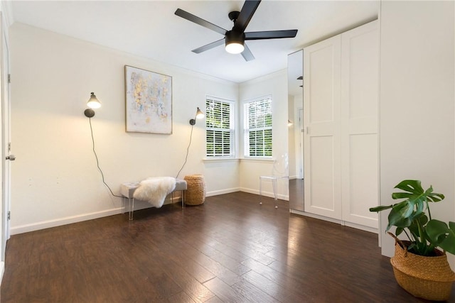 605 Orland Blvd, Austin, TX 78745 - spare room with a ceiling fan, dark wood-type flooring, baseboards, and ornamental molding