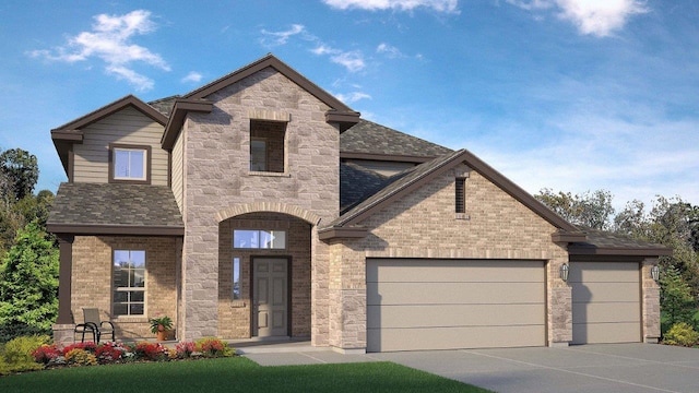210 Dewey Dr, Killeen, TX 76542 - french country style house with a garage, roof with shingles, stone siding, and concrete driveway