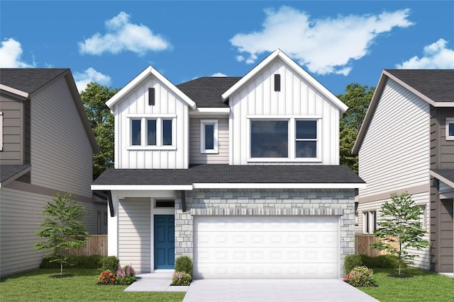 712 Bernese Pass, Austin, TX 78745 - view of front facade with board and batten siding, concrete driveway, and a garage