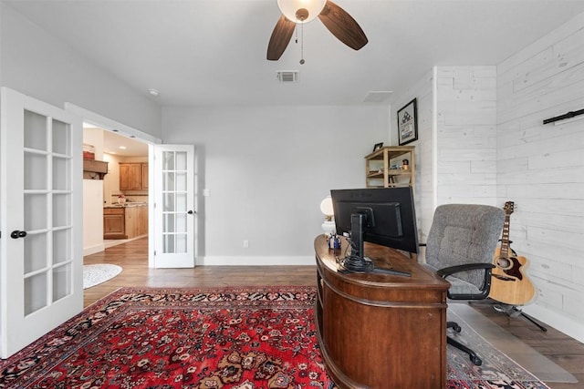 3205 River Place Dr Unit B, Belton, TX 76513 - office space featuring french doors, wood finished floors, a ceiling fan, and baseboards