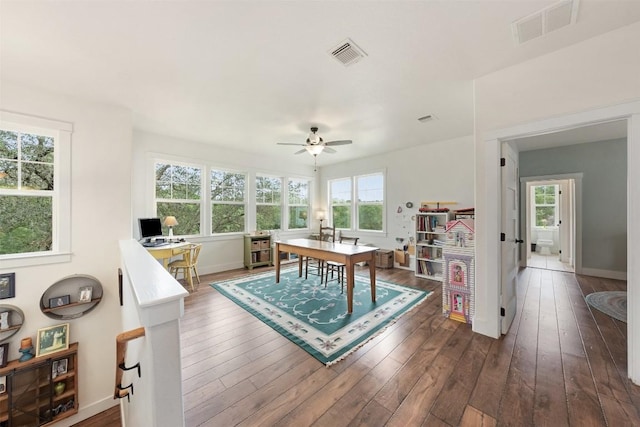 3205 River Place Dr Unit B, Belton, TX 76513 - office area with a ceiling fan, hardwood / wood-style floors, and baseboards