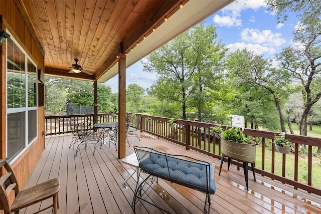 3205 River Place Dr Unit B, Belton, TX 76513 - deck with outdoor dining space, a ceiling fan, and view of scattered trees