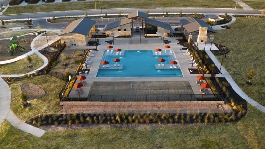 536 Emory Crossing Blvd, Hutto, TX 78634 - aerial view of property and surrounding area with a pool