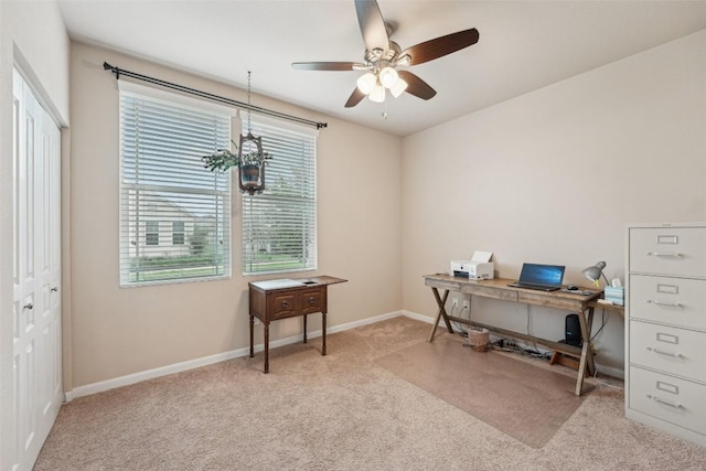 1261 Nevarez, Kyle, TX 78640 - carpeted office featuring a ceiling fan and baseboards