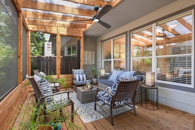 2114 Goodrich Ave Unit 3, Austin, TX 78704 - wooden deck featuring ceiling fan and an outdoor living space