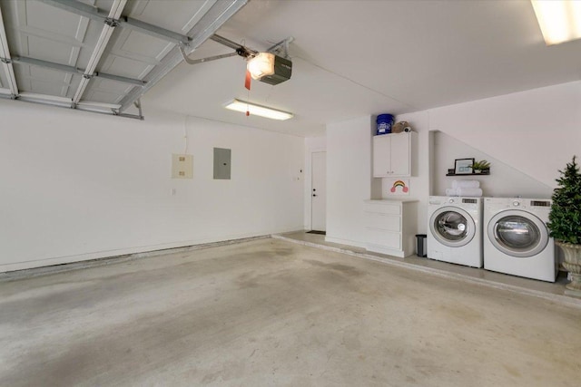 2114 Goodrich Ave Unit 3, Austin, TX 78704 - garage featuring washing machine and clothes dryer, a garage door opener, and electric panel