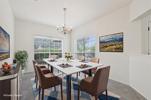 14009 Rountree Ranch Ln, Austin, TX 78717 - dining area featuring a chandelier, carpet flooring, and baseboards