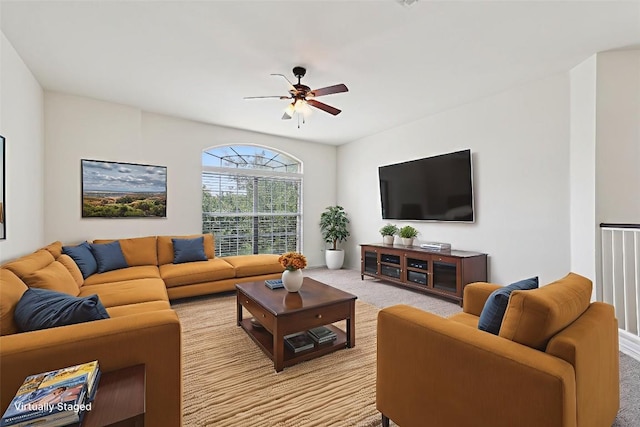 14009 Rountree Ranch Ln, Austin, TX 78717 - living room with light carpet and ceiling fan