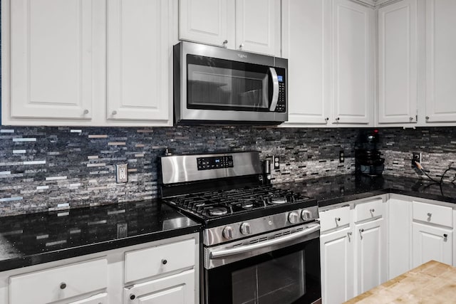 1600 Serenity Springs Cv, Cedar Park, TX 78613 - kitchen with stainless steel appliances, decorative backsplash, and white cabinetry