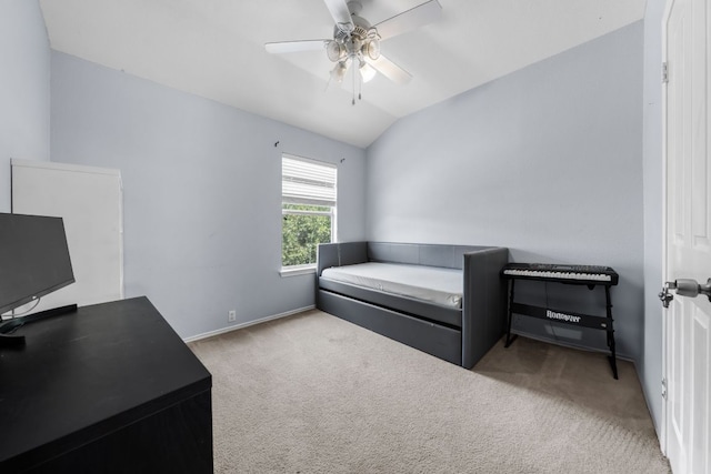 1600 Serenity Springs Cv, Cedar Park, TX 78613 - bedroom featuring carpet, vaulted ceiling, baseboards, and ceiling fan