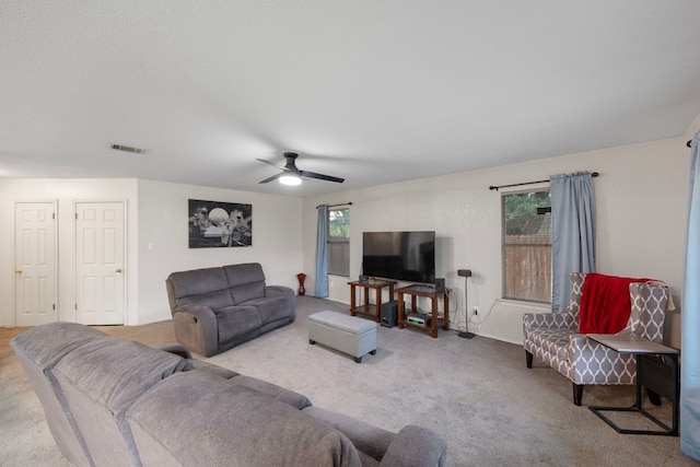 1207 Rolling Ridge Dr, Round Rock, TX 78665 - carpeted living area featuring ceiling fan
