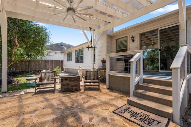 2003 Rain Water Dr, Austin, TX 78734 - view of patio with a fire pit and a ceiling fan