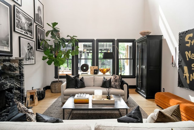 2621 Exposition Blvd, Austin, TX 78703 - living area featuring light wood finished floors and a high ceiling