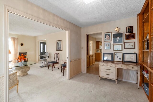 6203 Shadow Mountain Cv, Austin, TX 78731 - office space featuring light colored carpet, a textured ceiling, and wainscoting