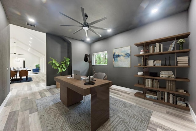 4190 W Fm 243, Bertram, TX 78605 - office area with ceiling fan, light wood-style floors, baseboards, and recessed lighting