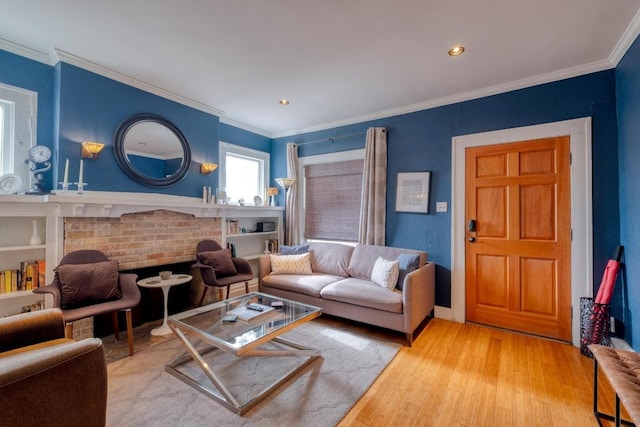 1706 Pennsylvania Ave, Austin, TX 78702 - living area featuring wood finished floors, crown molding, and recessed lighting
