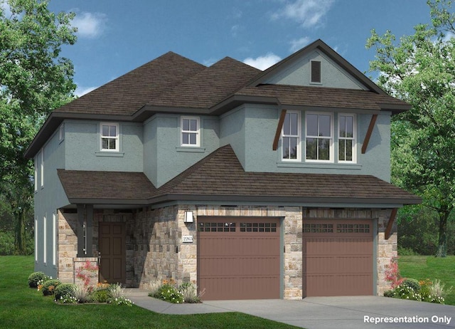 2605 Sam Bass Rd Unit 105, Round Rock, TX 78781 - view of front of property with a garage, stucco siding, stone siding, concrete driveway, and roof with shingles