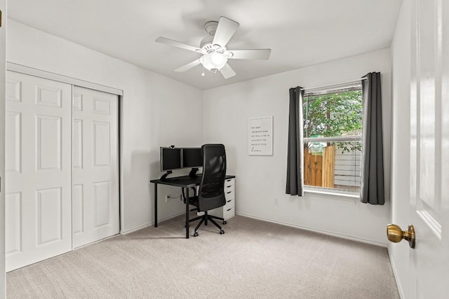 509 Big Bend Trl, Taylor, TX 76574 - home office featuring carpet, ceiling fan, and baseboards