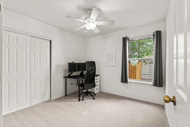 509 Big Bend Trl, Taylor, TX 76574 - home office featuring carpet, ceiling fan, and baseboards