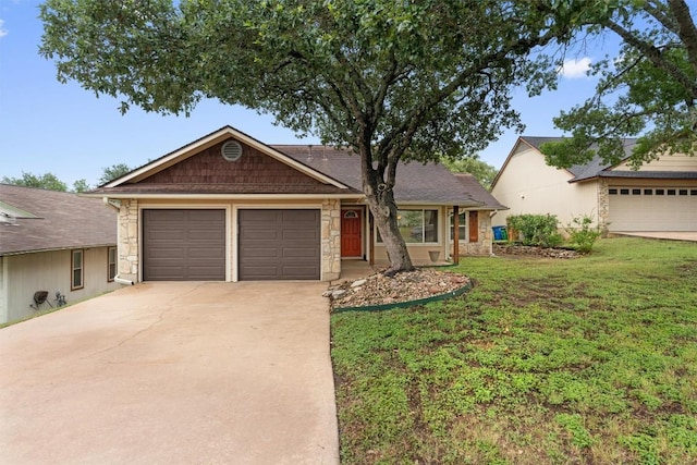 8407 Bargamin Dr, Austin, TX 78736 - ranch-style home featuring stone siding, driveway, and a garage