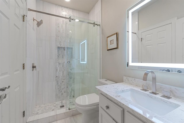 512 Newhall Cv, Austin, TX 78746 - full bath featuring toilet, a stall shower, and vanity