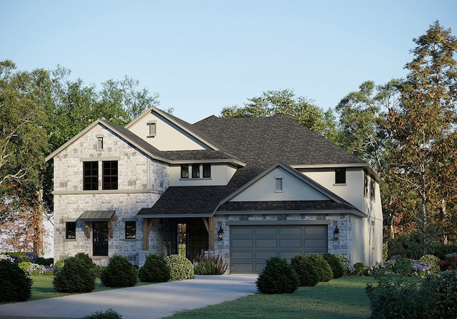 1413 Shelby Ln, Georgetown, TX 78628 - view of front of property with stone siding, concrete driveway, stucco siding, and a garage